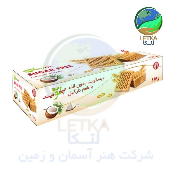 بیسکویت بدون قند نارگیلی 530 گرمی (پنجرهای) بی لو شیرین شده با گیاه و قند طبیعی استویا